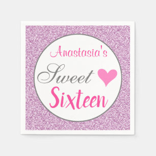 Girl Glam Pink Lilac Lila Glitzer 16 . Geburtstag Serviette