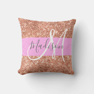 Girl Glam Pink Peach Gold Glitzer Monogram Name Kissen
