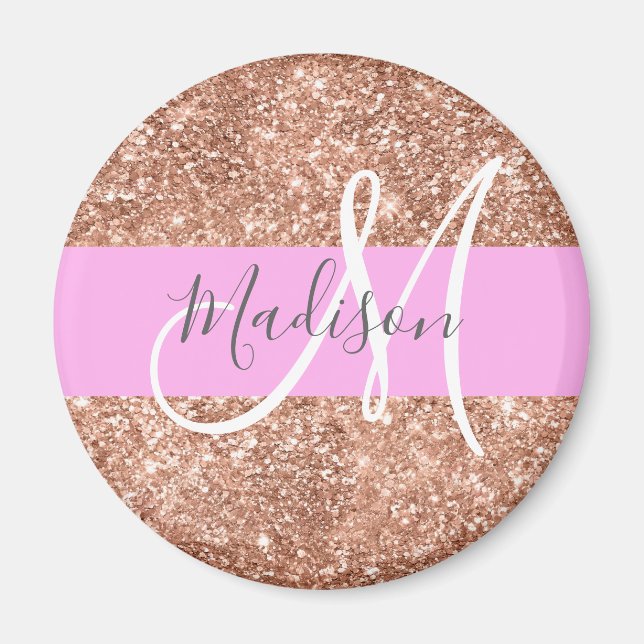 Girl Glam Pink Peach Gold Glitzer Monogram Name Magnet (Vorne)