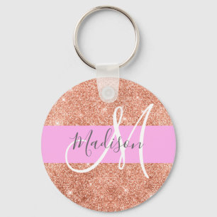 Girl Glam Pink Peach Gold Glitzer Monogram Name Schlüsselanhänger