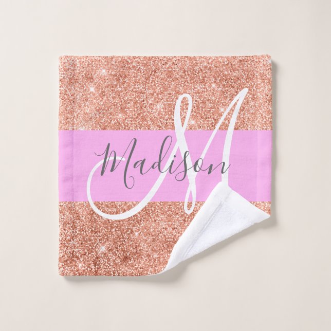 Girl Glam Pink Peach Gold Glitzer Monogram Name Waschlappen (Waschlappen)