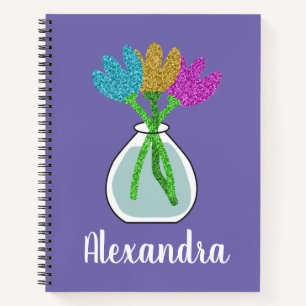 Girl-Glitzer-Blume Personalisiert Notizbuch