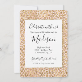 Girl Glitzer Gold Peach Leopard Print Einladung