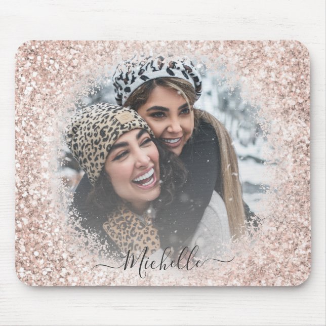 Girl Glitzer Rose Gold Foto Vorlage Mousepad (Vorne)