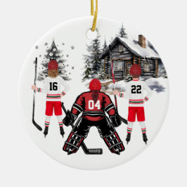 Girl Goalie Junge und Mädchen Hockey Ornament