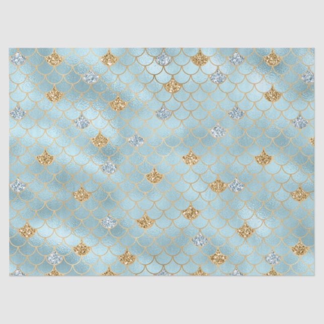 Girl Gold Aqua Blauer Glitzer Seidenpapier (Vorderseite)