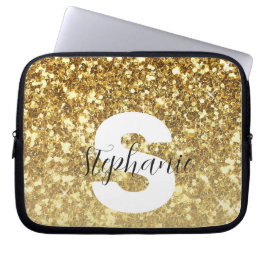 Girl-Gold-Glitzer-Glitzern-Monogram-Skriptname Laptopschutzhülle