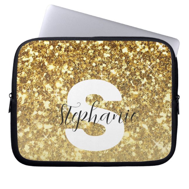 Girl-Gold-Glitzer-Glitzern-Monogram-Skriptname Laptopschutzhülle (Vorderseite)