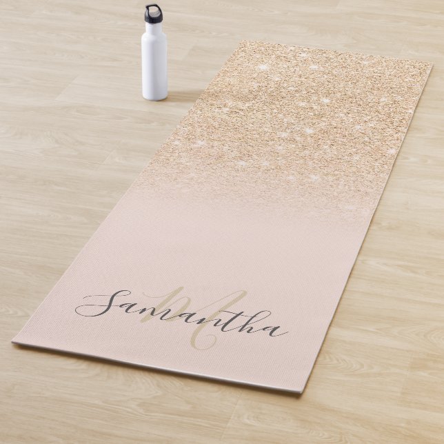 Girl-gold-Glitzer ombre rosa mit Monogramm Yogamatte (Beispiel)