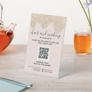 Girl-Gold-Glitzer-Tropfen machen digitalen QR-Prei Sockelschild