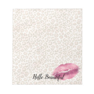 Girl Gold Peach Leopard Print Pink Lips Kiss Notizblock