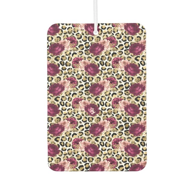 Girl Gold Pink Blütenleopard Print Autolufterfrischer (Vorderseite)