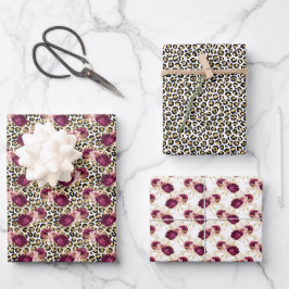 Girl Gold Pink Blütenleopard Print Geschenkpapier Set