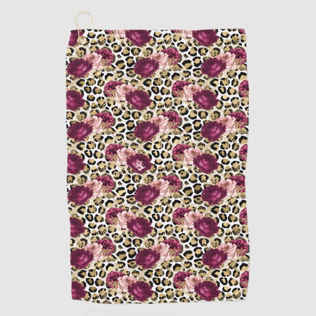 Girl Gold Pink Blütenleopard Print Golfhandtuch (Vorderseite)