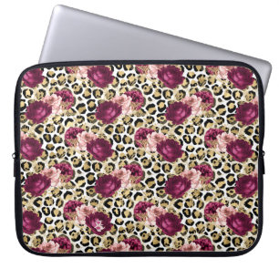 Girl Gold Pink Blütenleopard Print Laptopschutzhülle