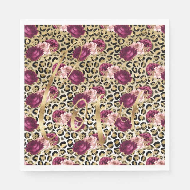 Girl Gold Pink Blütenleopard Print Liebe Serviette (Vorderseite)