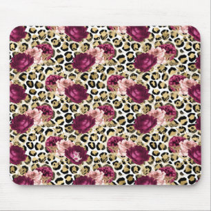 Girl Gold Pink Blütenleopard Print Mousepad