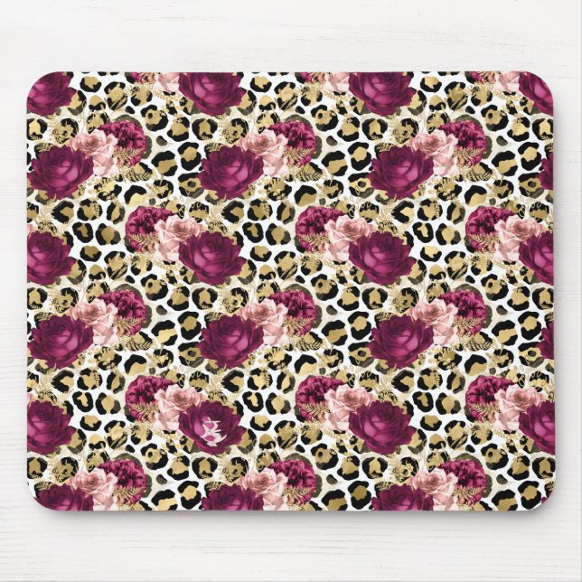 Girl Gold Pink Blütenleopard Print Mousepad (Vorne)