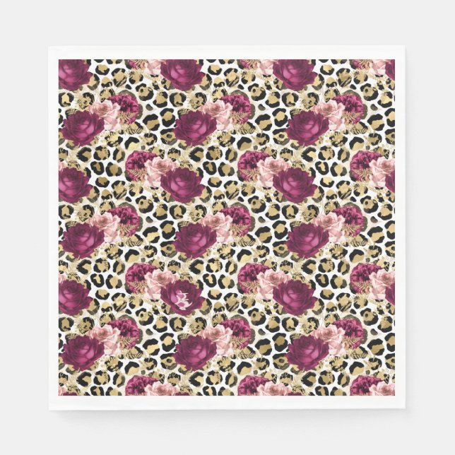 Girl Gold Pink Blütenleopard Print Serviette (Vorderseite)
