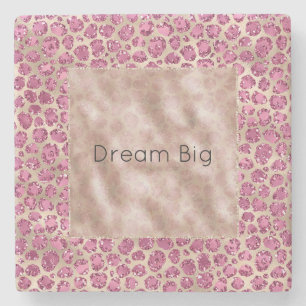 Girl-Gold Pink Leopard Print Glitz Personalisiert Steinuntersetzer