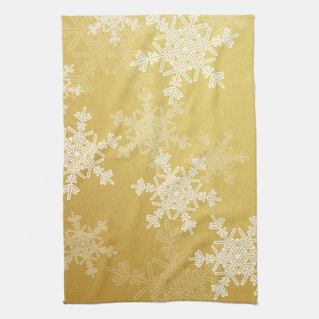 Girl-golden-weiße Weihnachtsschneeflocken Geschirrtuch (Vertikal)