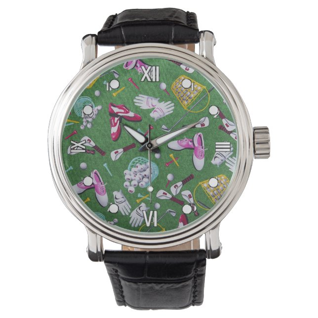 Girl Golf Pattern Armbanduhr (Vorderseite)