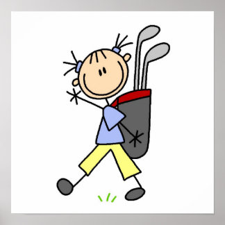 Girl Golfer mit Tasche und Clubs Poster