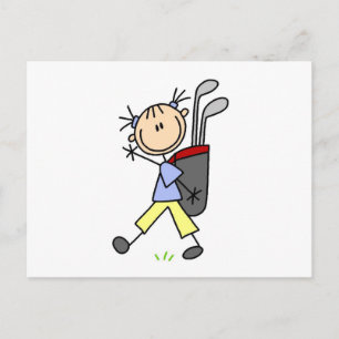 Girl Golfer mit Tasche und Clubs Postkarte
