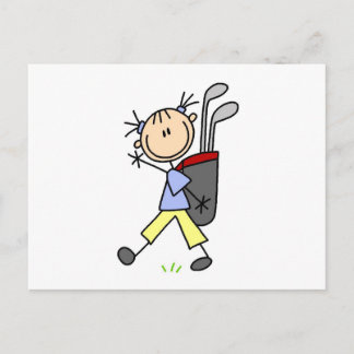 Girl Golfer mit Tasche und Clubs Postkarte
