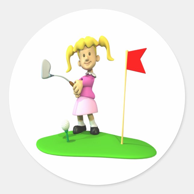 Girl Golfer Runder Aufkleber (Vorderseite)