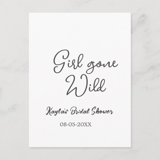 Girl gone wild bridal shower name date simple mini postkarte (Vorderseite)