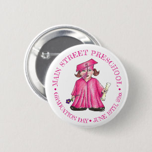 Girl Graduate Pink Gown Cap Preschool Abschluss Button