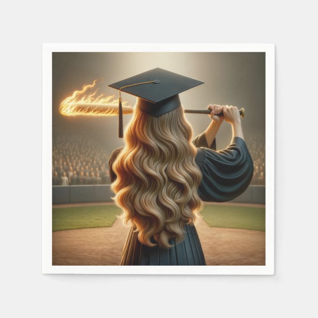 Girl Graduate Swinging a Flaming Baseball Bat Serviette (Vorderseite)