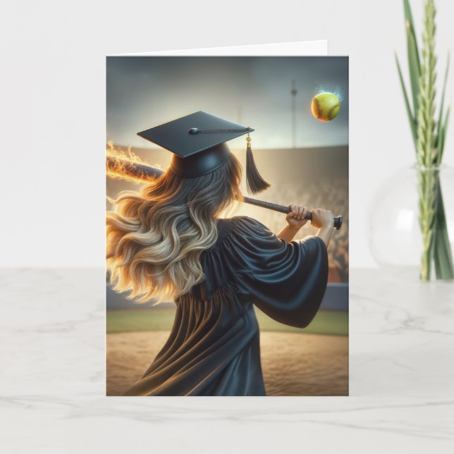Girl Graduate Swinging a Flaming Bat Karte (Vorderseite)