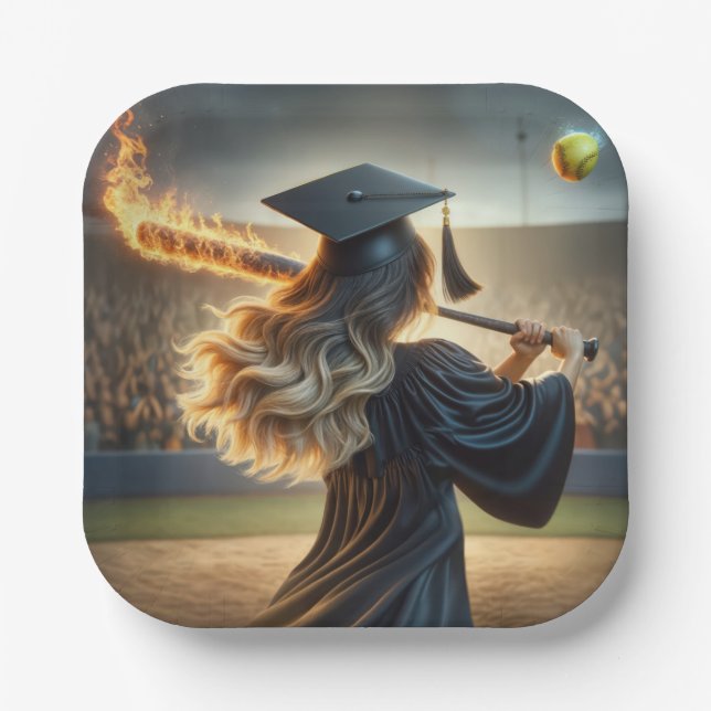 Girl Graduate Swinging a Flaming Bat Pappteller (Vorderseite)