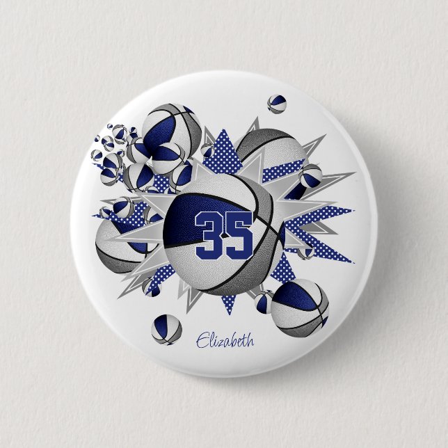 Girl-Graue Basketball-Stars Button (Vorderseite)