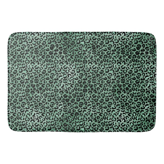 Girl Green Glam Leopard Print Badematte (Vorderseite)