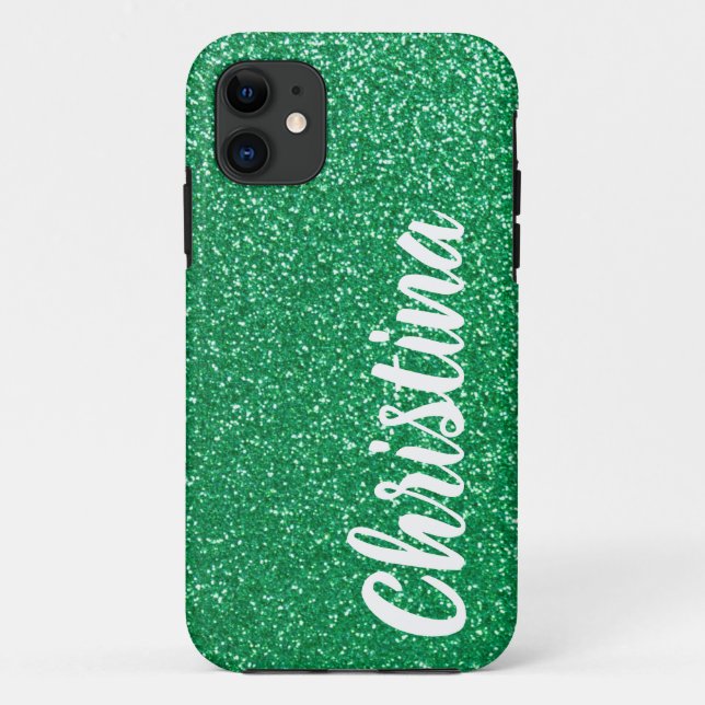 Girl Green Glitzer Name Personalisiert Case-Mate iPhone Hülle (Rückseite)