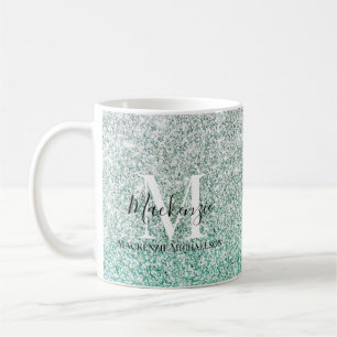 Girl Green Silver Ombre Glitzer Monogram Name Kaffeetasse