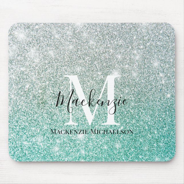 Girl Green Silver Ombre Glitzer Monogram Name Mousepad (Vorne)