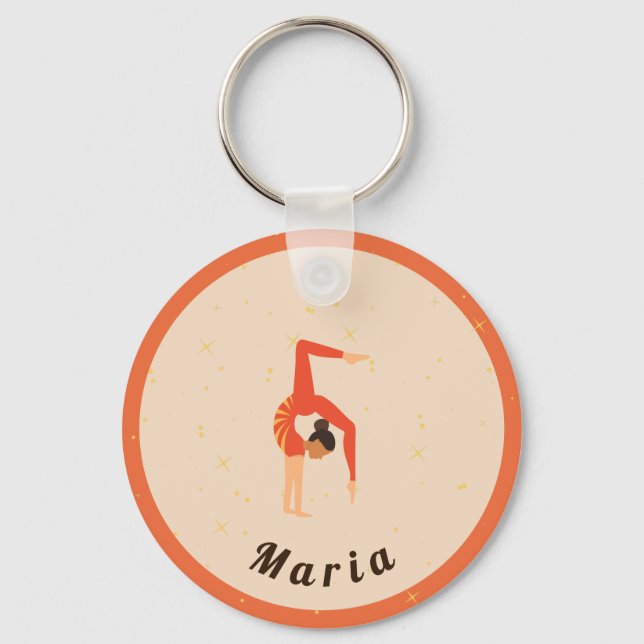 Girl Gymnast Gymnastik Orange Sparkle Sport Thema Schlüsselanhänger (Vorderseite)