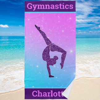 Girl Gymnastics Handstand Lila Aqua Personalisiert Strandtuch