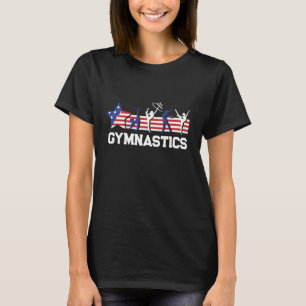 Girl Gymnastics Sports with Patriotic USA Flag T-Shirt