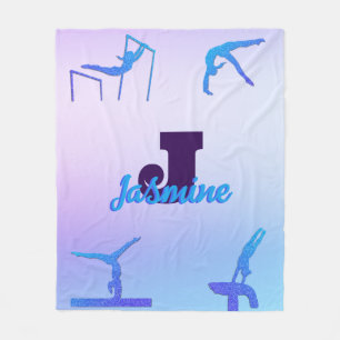 Girl Gymnastik Blue Lila Monogram Personalisiert Fleecedecke