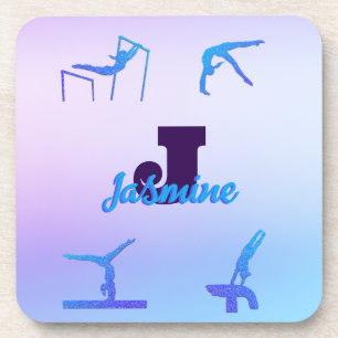 Girl Gymnastik Blue Lila Monogram Personalisiert Getränkeuntersetzer