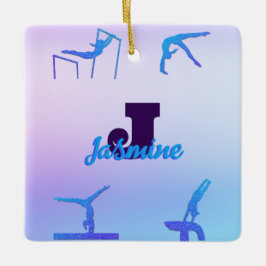 Girl Gymnastik Blue Lila Monogram Personalisiert Keramikornament
