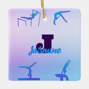 Girl Gymnastik Blue Lila Monogram Personalisiert Keramikornament