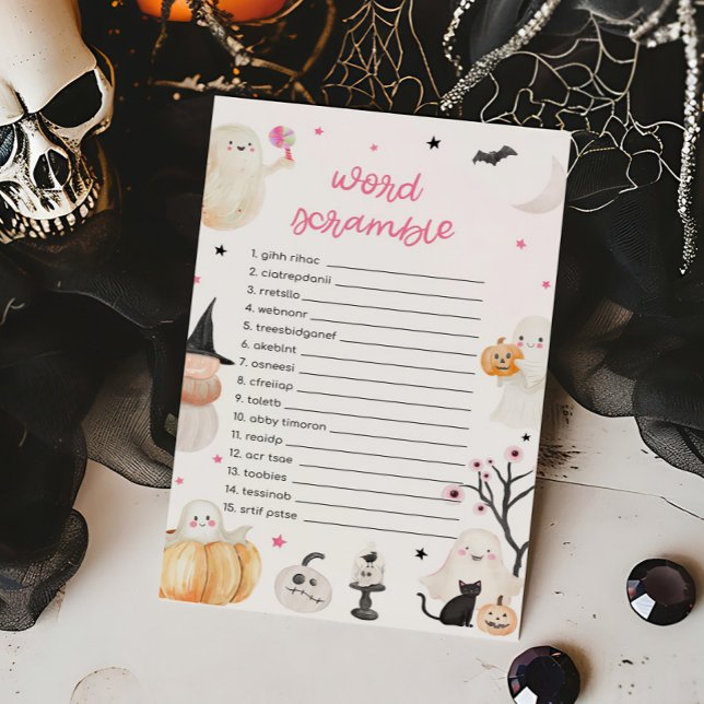 Girl Halloween Little Boo Word Scramble Game (A Little Boo Baby Shower Word Scramble Game)