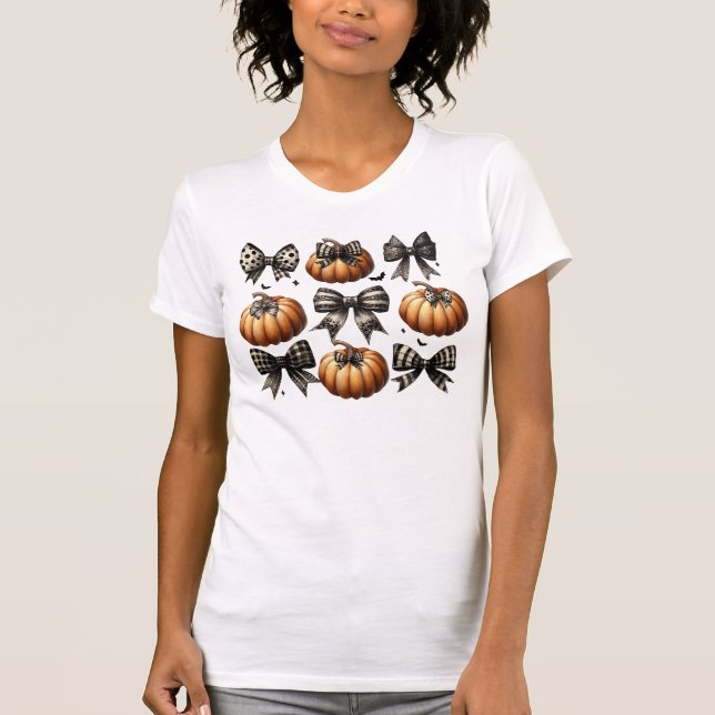 Girl Halloween Pumpkin & Bows T - Shirt (Vorderseite)