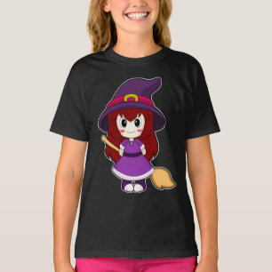 Girl Halloween Witch Broom T-Shirt